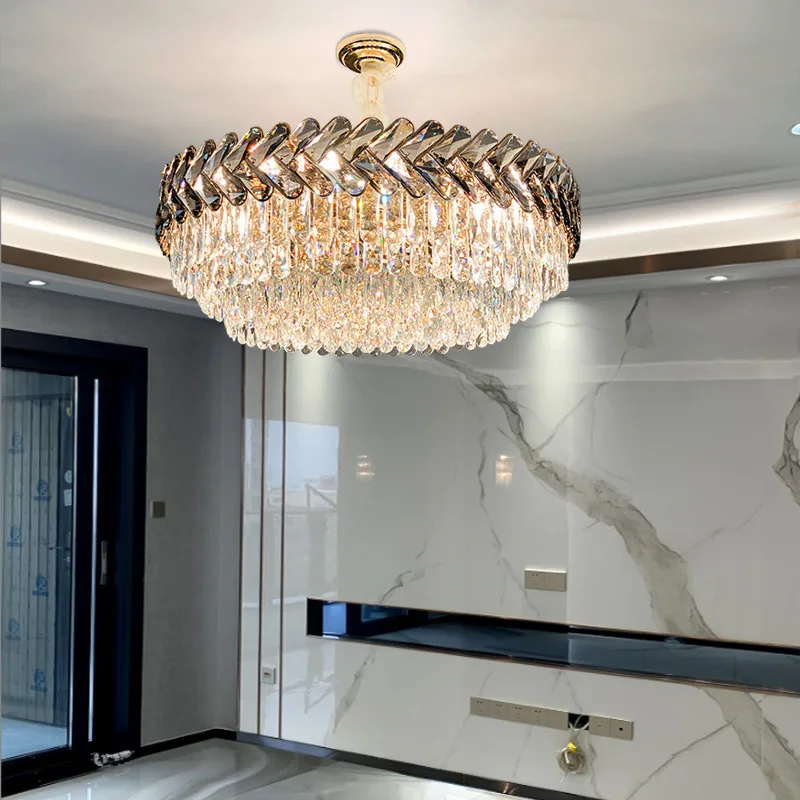 Modern Luxury Gold K9 Crystal Pendant Light Luxurious Crystal Hanging Lamp Ceiling Deckenleuchte for Living Room