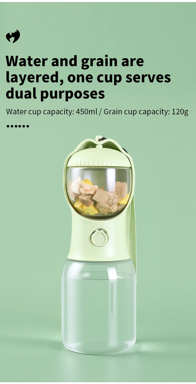 product portable dual chamber dog water food cup hanging design outdoor walking travel pet water bottle for small puppy-2
