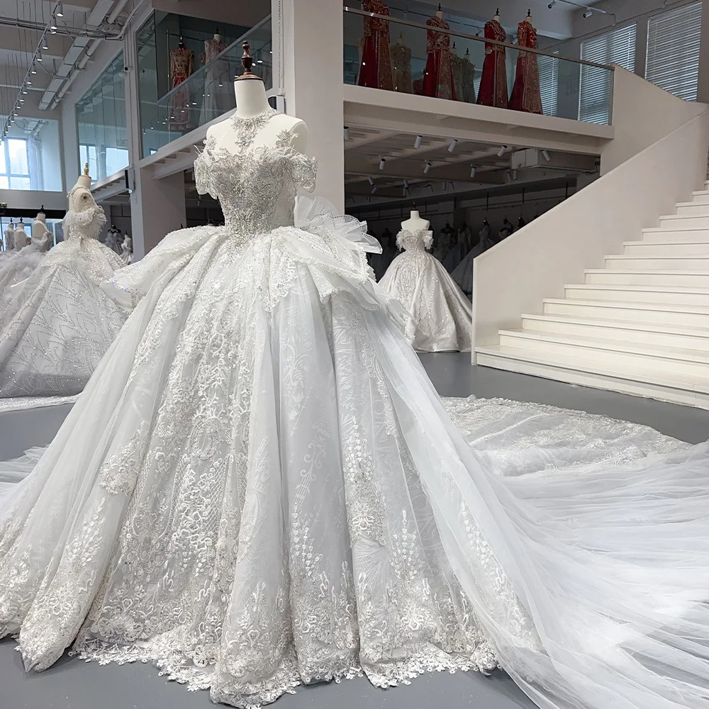 Beaded Wedding Dress Short Sleeve Lace Princess Bride Ball Gown Swansarah  Plus Size Vestido De Novia Mn274