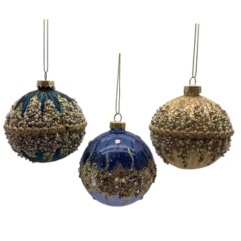 Manufacturer wholesales blue shiny Christmas tree decoration Christmas glass ball