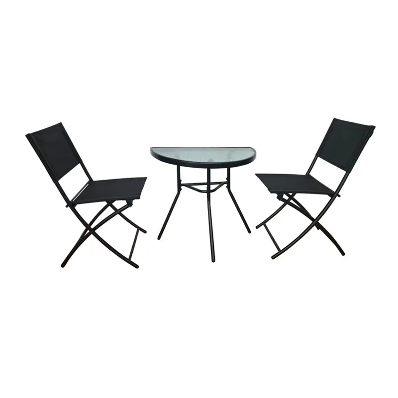 Top Hot Semi-circle Steel Table 2 Stackable Chairs Modern Foldable Garden Bistro Patio Balcony ...