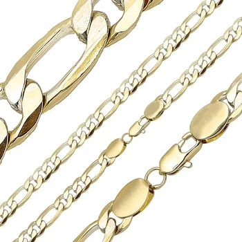 New Model 14K Brass Copper Jewelry Cuban Chain Necklace Bracelet Gold Plated Men Link Chain