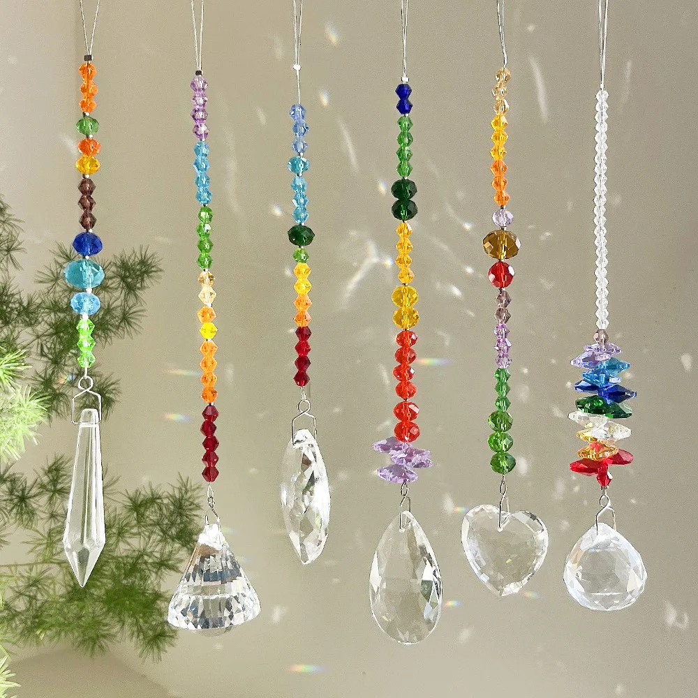 Wholesale Colorful Art Decor Crystal Glass Pendant Octogon Chakra Crystal Balls Sun Catchers for Home Office Garden Decoration