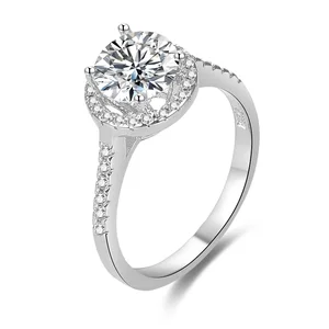 S925 Sterling Silver 1.2ct Moissanite Rings Diamond Round Charm Design for Wedding or Engagement Stylish Jewelry