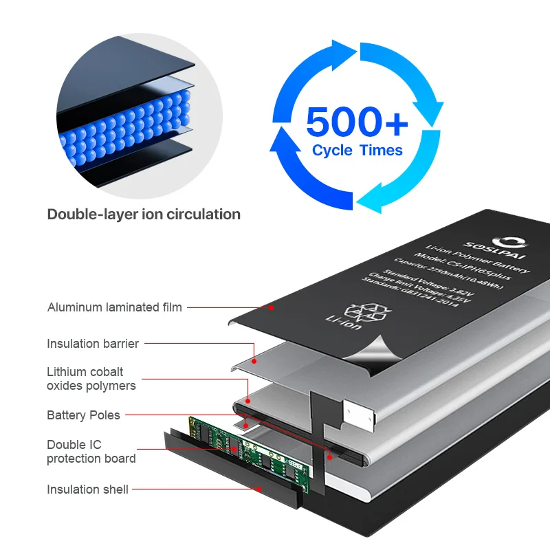 
 Бесплатная доставка, оптовая продажа, комплект батарей SOSLPAI для сотового телефона iPhone 6S plus, 2750 мАч, аккумулятор для смартфона  