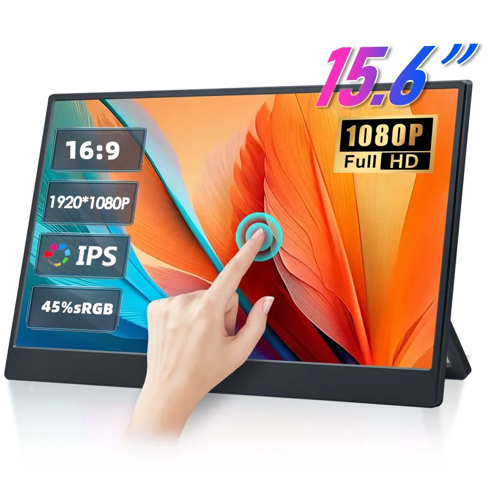 15.6 Inch Portable Monitor with Touchscreen, Gaming Monitor with Desktop Stand for Laptop Computer PS5 Phone Extend Screen