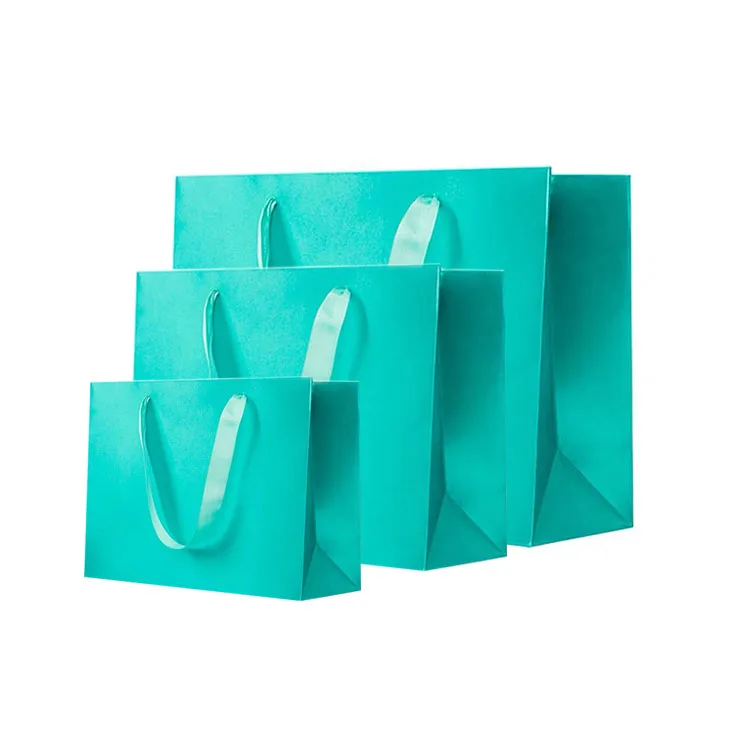 High End Custom logo Design Gift Craft Shopping Paper Packaging  Royal Blue Paper Bag with Handles