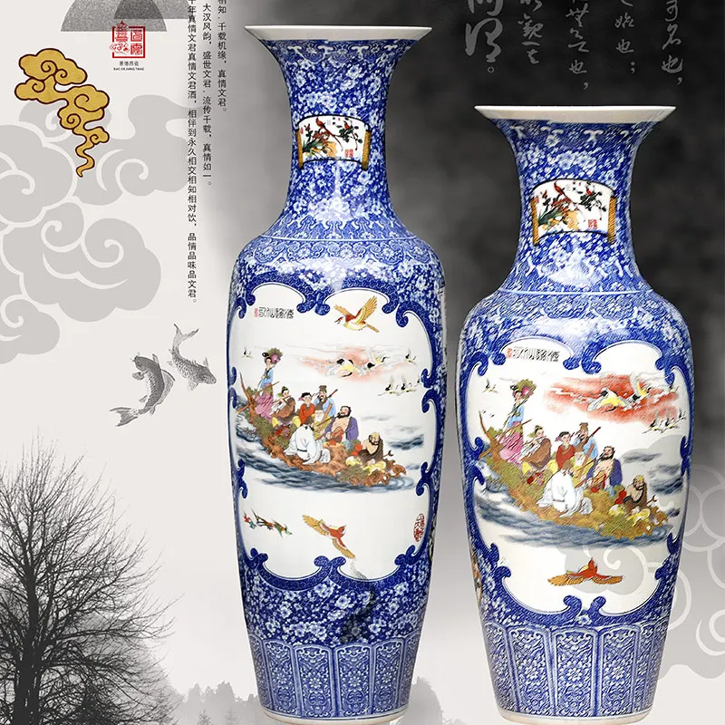 中国アンティーク手描き磁器ユニークな形床大きな花瓶室内装飾用