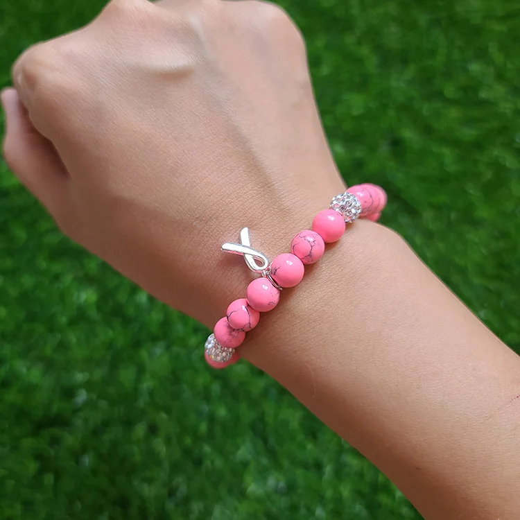 Breast Cancer Bracelets Natural Stone Bead Ribbon Inspirational Awareness  Bracelets Encouragement Handmade Gifts - AliExpress