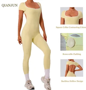 Custom Workout Bodysuit Women Sportswear Gym Workout  Activewear Back Hollow Out Sexy One Piece Yoga Fitness Jumpsuit