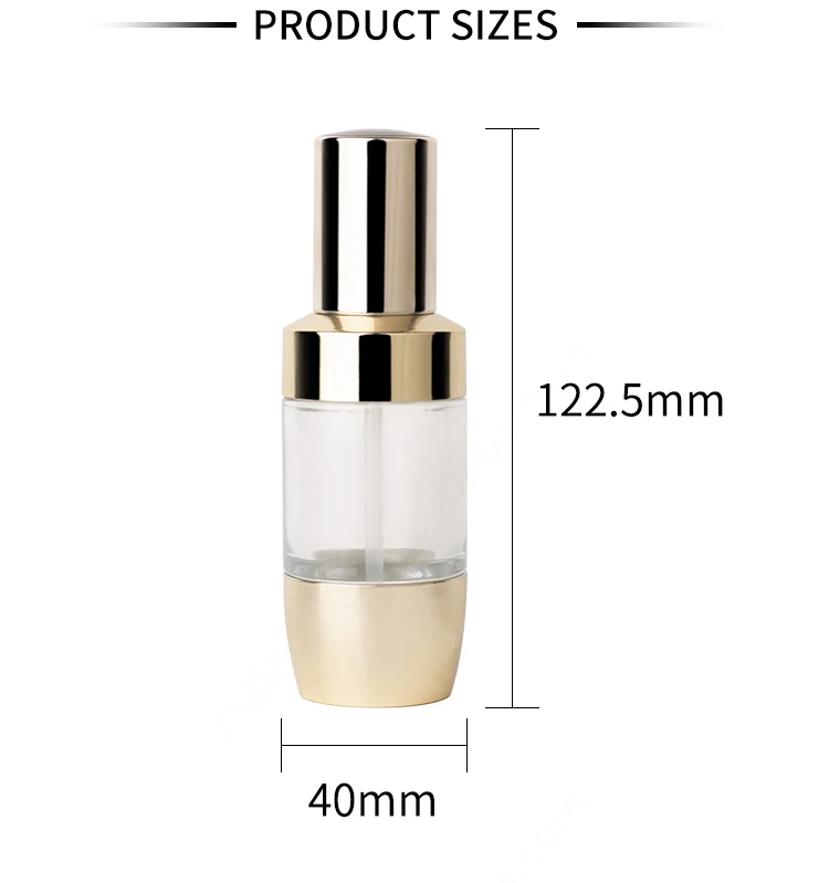 Luxury 30ml round skincare serum lotion bottle cosmetic bottle with gold lotion pump supplier