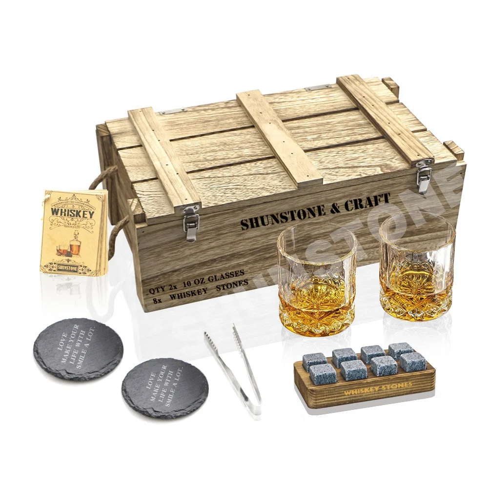 Whiskey Glass Set Stones Rocks Gift with 8 Stainless Steel Ice Cubes 9 oz