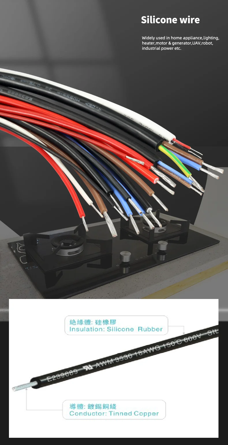 UL3530 Silicone Wire 600V 200C Flexible High Temperature Wire for Oven and Heating