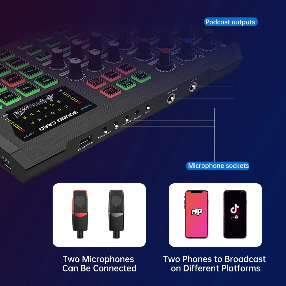 Многоканальный звуковой интерфейс pci k1 k10 для прямой трансляции, usb Звуковая карта для конденсаторного микрофона, динамический микрофон