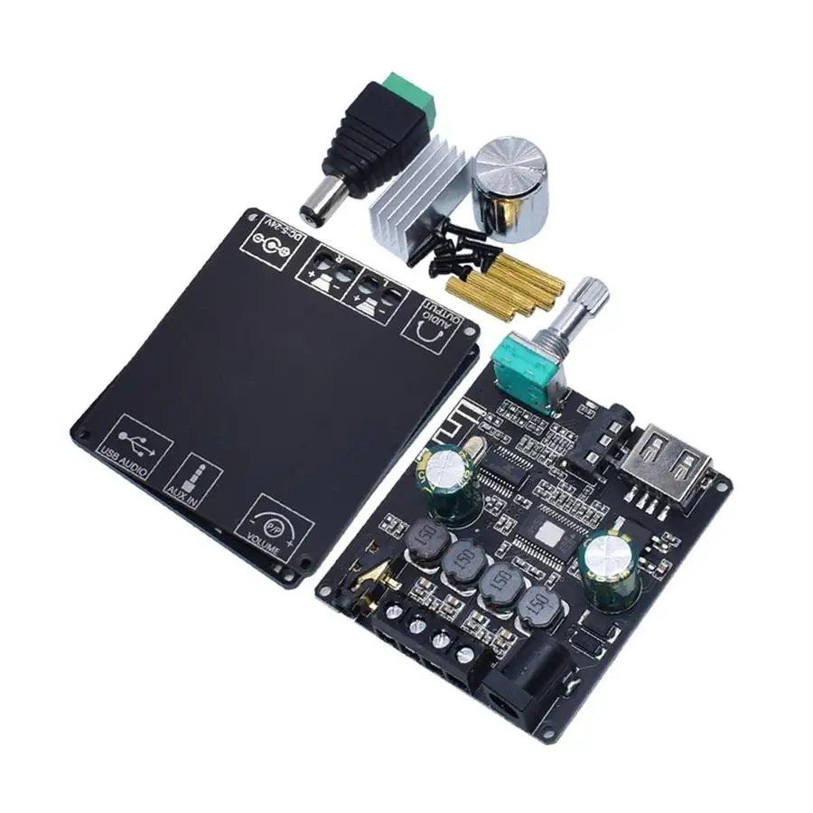 Sarini ZK-502L – Scheda Amplificatore Di Potenza Digitale Bluetooth 5.0, 2x50W, 5-24V, Con Interruttore E Manopola Volume, Custodia Inclusa