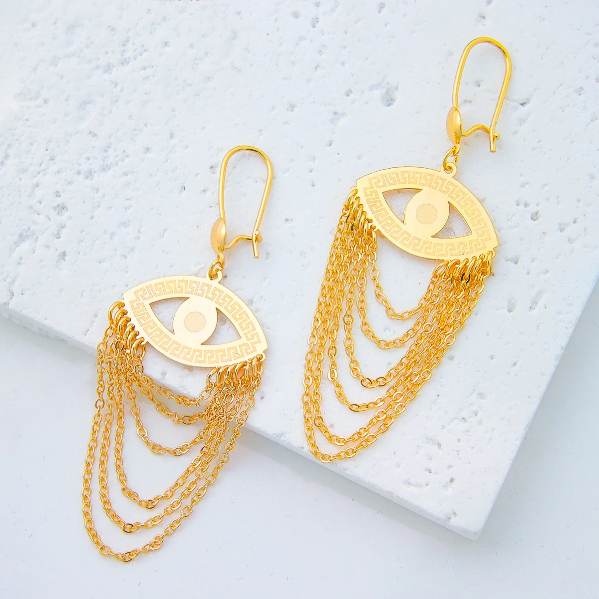 High Quality Ayong Jewelry Tassel Evil Eye Earrings Women Brass 18k Gold Plated Earrings