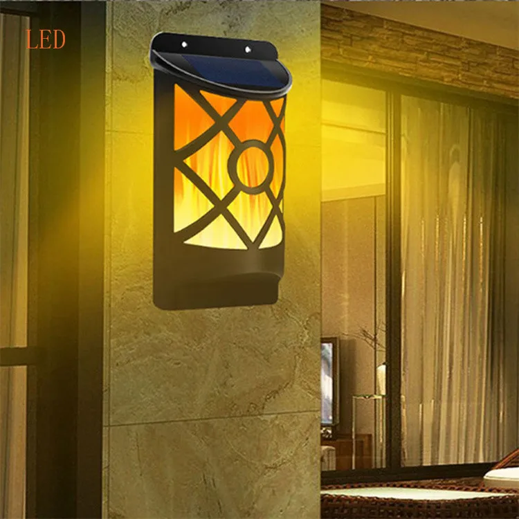 Waterproof Dark Sensor Auto on Daytime Off Outdoor Wall Lamp Solar Flame Lights for Garden Pathway Patio Deck Yard