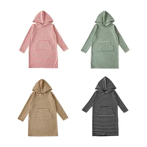 YOEHYAUL Oem Logo Striped Children Girls Sweatshirt Kids Hoodies Long Winter Autumn Wholesale Kids Dresses for Kids Girls