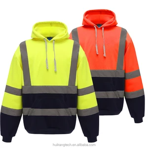 Hoody High Visibility Shirts With Reflectors Workwear Hi-Vis Hooded Pullover Sweatshirt Safety Workwear