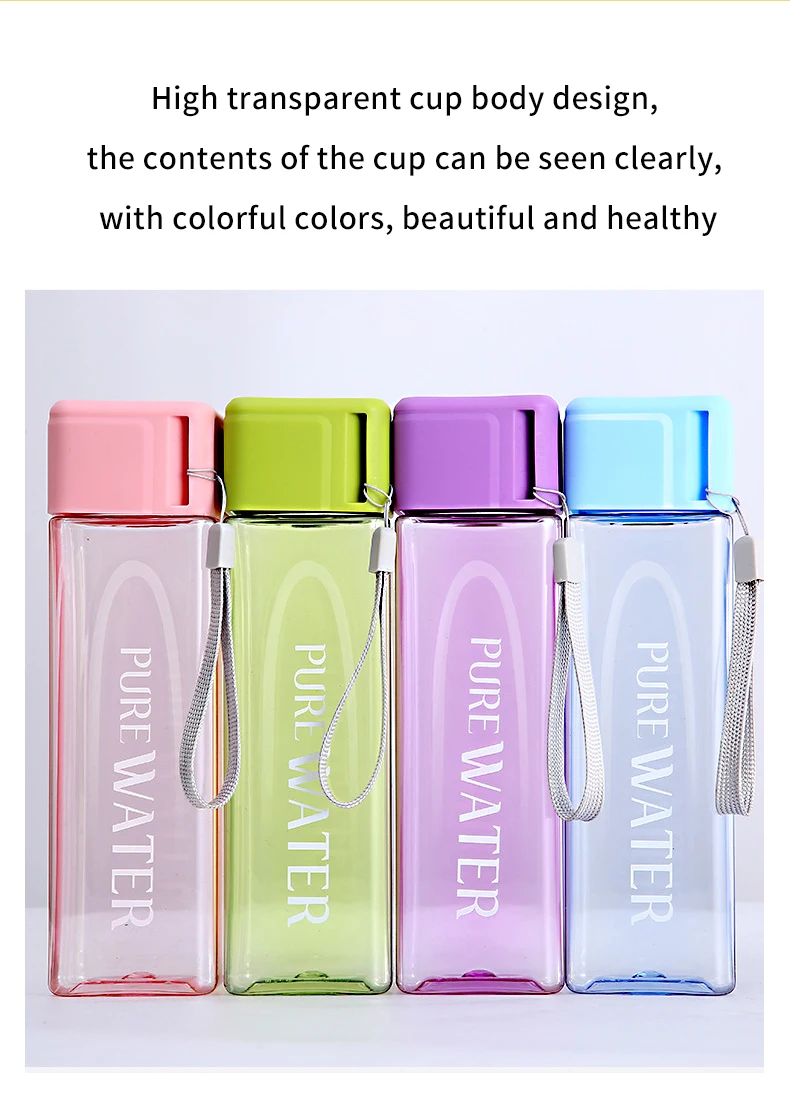 New Plastic Square Water Bottle 480ml Water Bottles With Rope