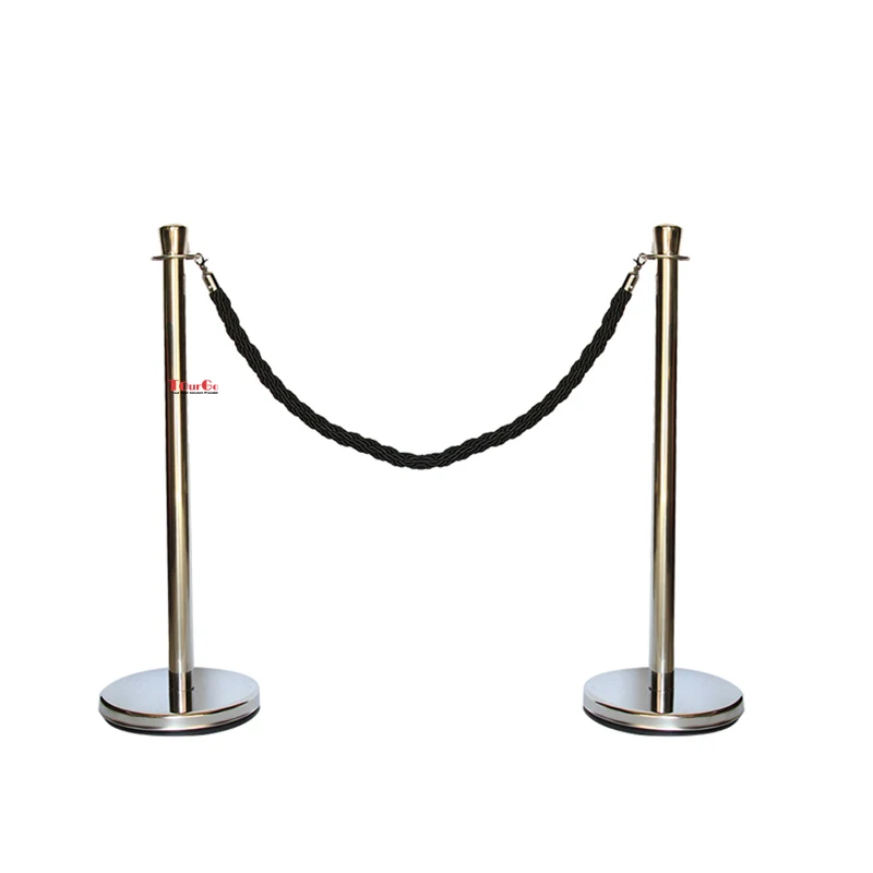 QUEUE BARRIER SILVER STAND X 2 WITH BLACK ROPE CROWD CONTROL BOLLARDS 1500 L 