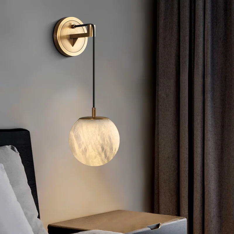 Cross-Border Nordic Light Luxury Brass LED Living Room High-End Designer Atmosphere Bedroom Bedside Wall Lamp
