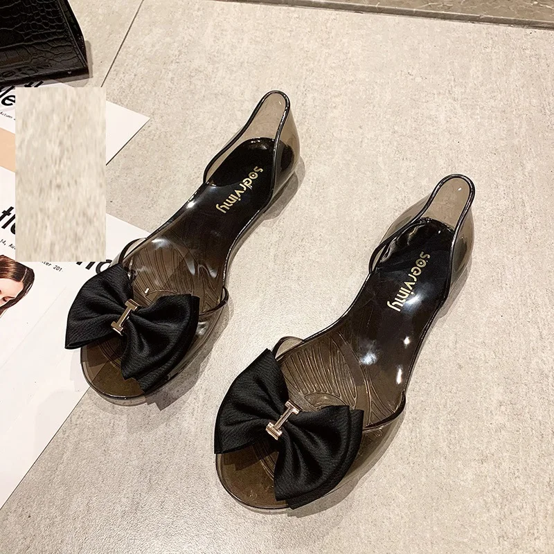 Wholesale Transparent Open Toe Cute Bow Women Flat Sandals
