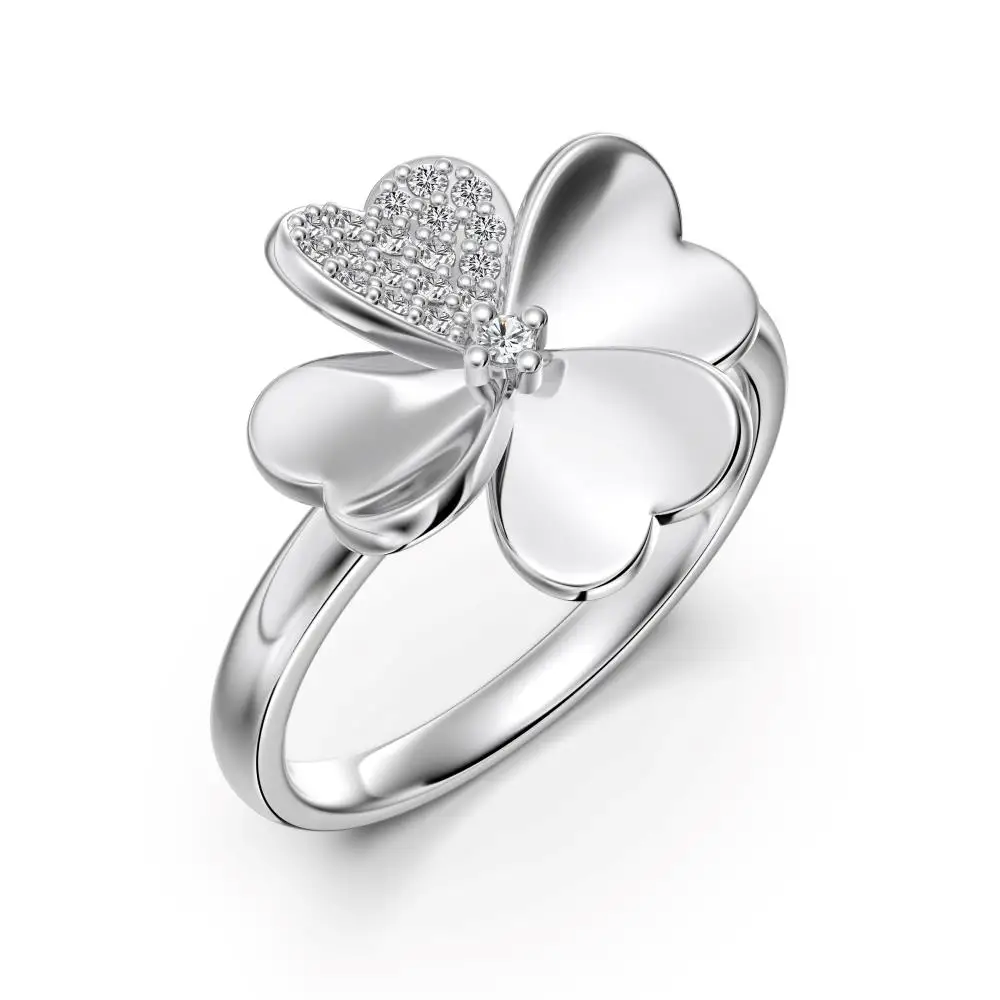 KAKODIY Luxury Women's Jewelry Ring Engagement Wedding 925 Sterling Silver Four Leaf Clover Flower Ring detail 3