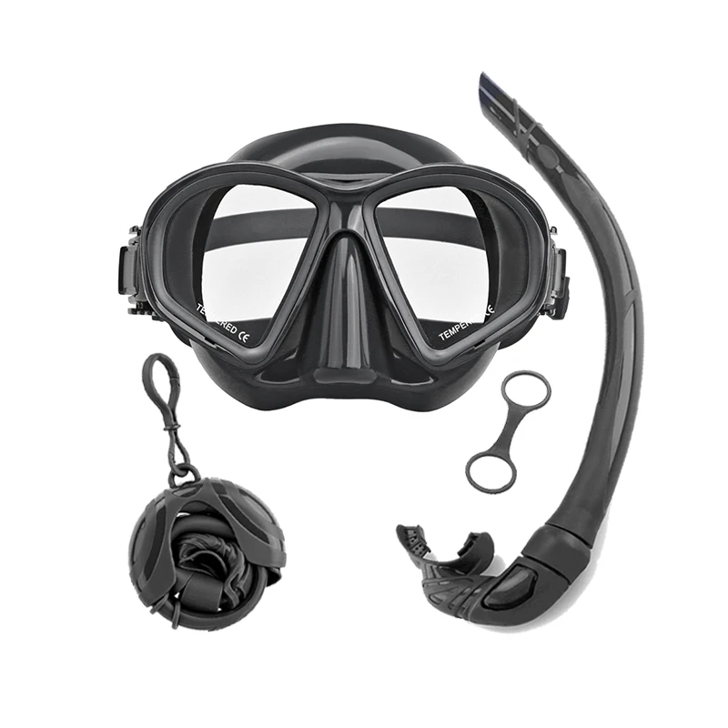 ALoma professional free diving equipment low volume silicone freediving mask and snorkel set with case