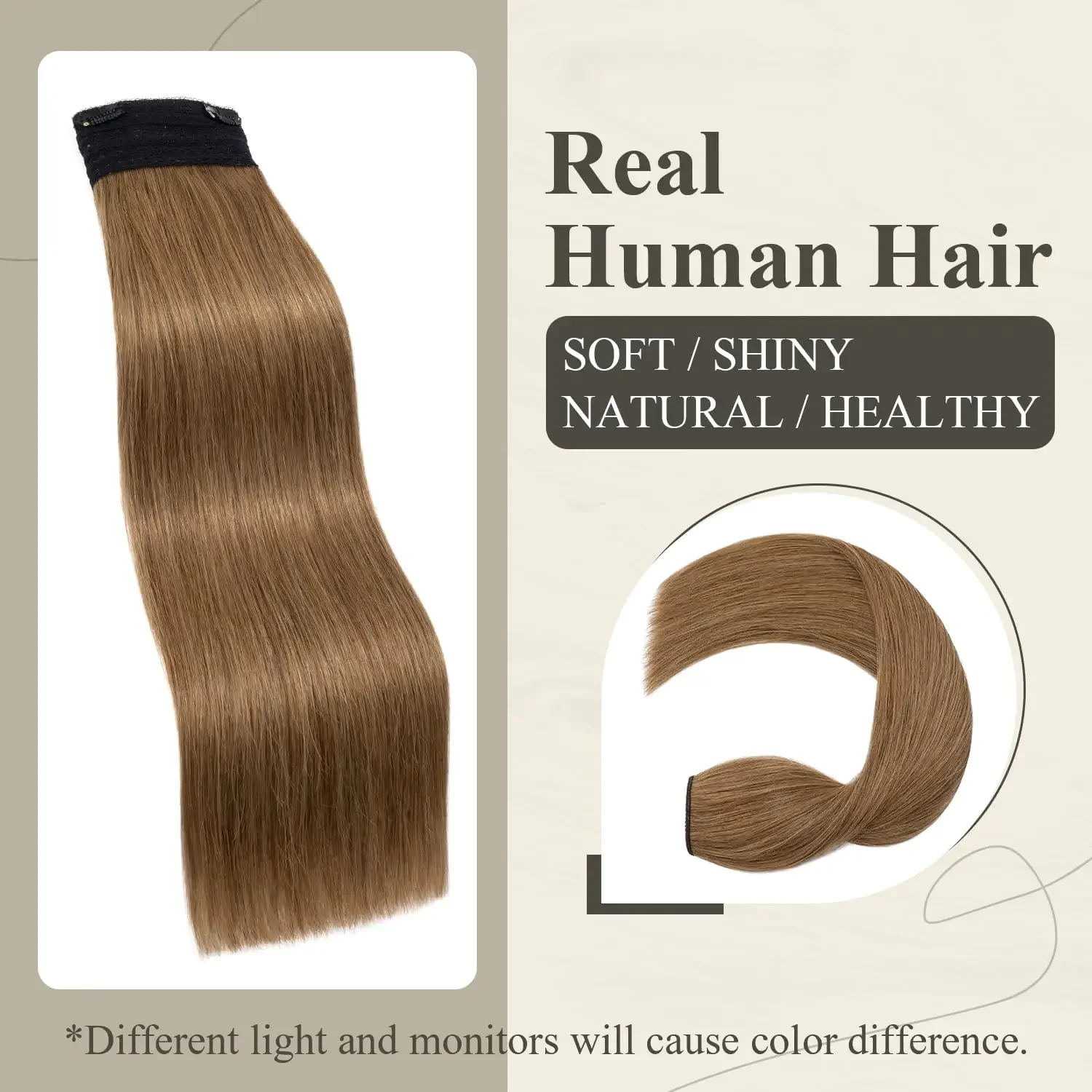 Straight Human Hair Extensions Layered Fish Hair 16-26inch Real Human Hair with Transparent Line Hair Extensions For Women #6_voghion.com