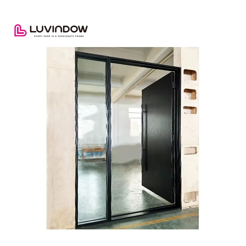Luvindow Traditional Customized Design Oak Pine Cherry Solid Wood Entry Pivot Hinged Swings Both Ways Doors