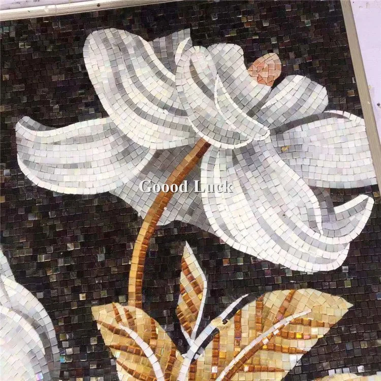 Customized Handmade Flower Patterns Glass Mural Art Mosaic Tile for Wall