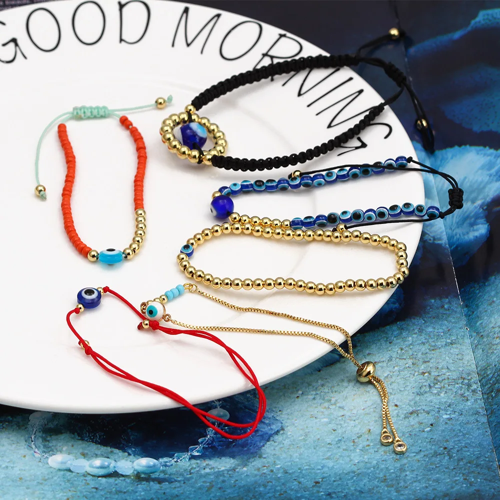 Nuoro Gold Beaded Turkish Lucky Blue 