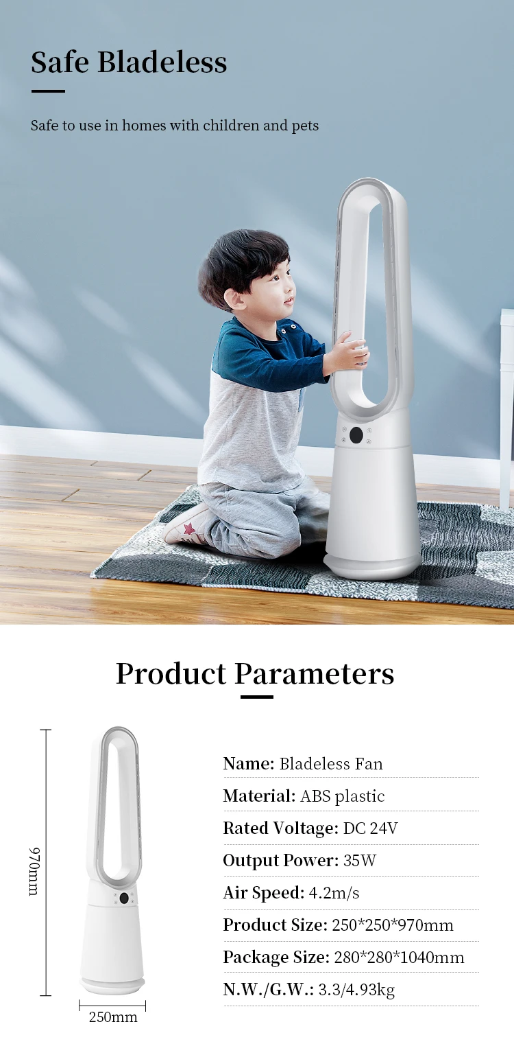 39-Inch Bladeless Tower Fan With Remote – White & Grey, Oscillating & Timer