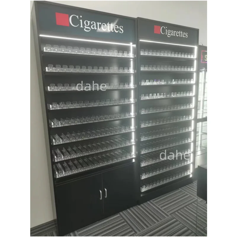 cigarette cabinet for shop Wooden Cigarette Racks for Convenience Store Smoke Shop Cigarette Showcase  with Light Cigarette Cabinet Display