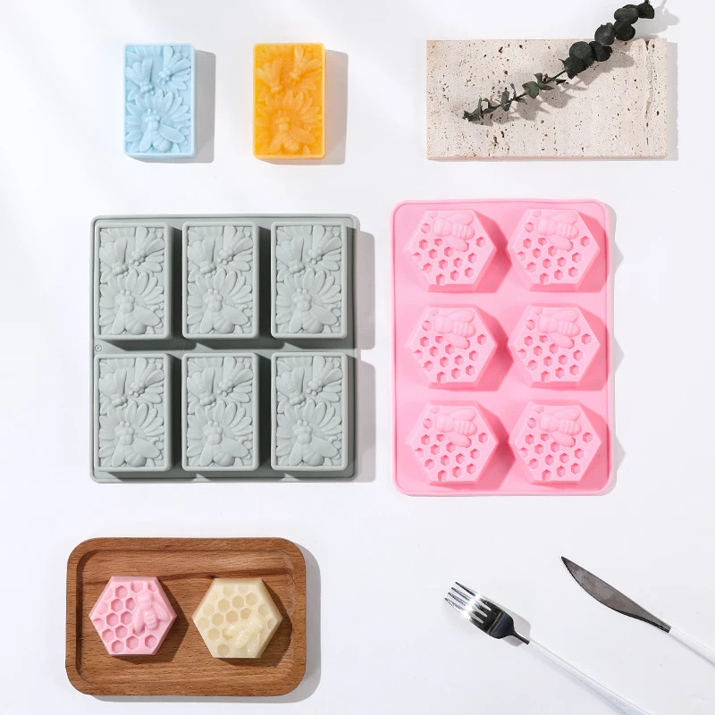 Wholesale  Making Nonstick 6 Cavity Soap Mould Bpa Free Homemade Craft Oval Silicone Honey Bee Soap Molds