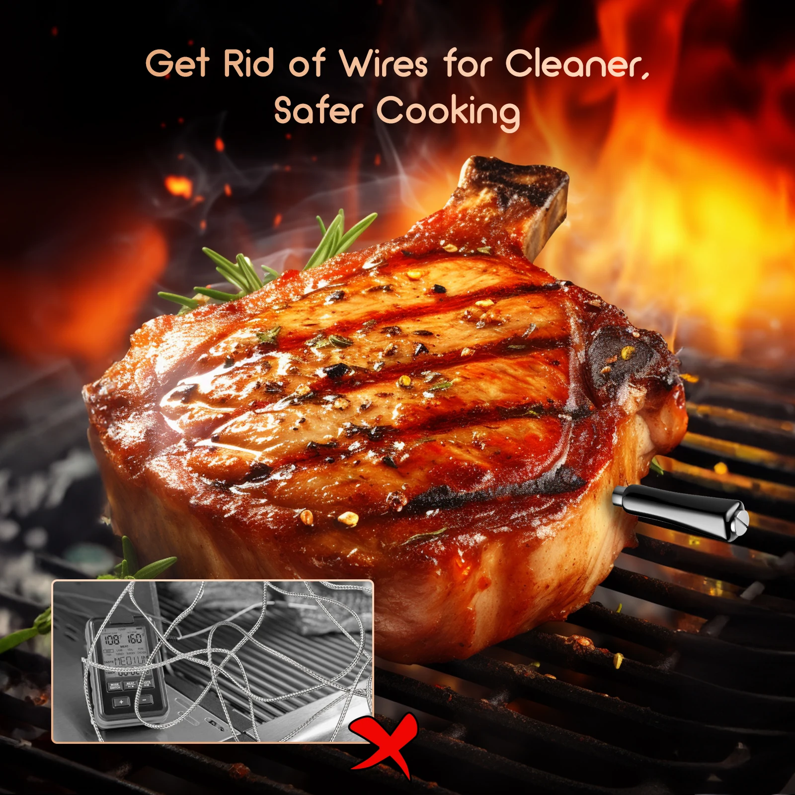 Termometro Da Carne Wireless TFA SMART BBQ - Per Barbecue, Forno, Friggitrice Ad Aria, Lavabile In Lavastoviglie, App Per Smartphone