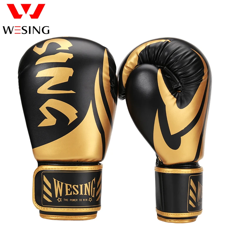 Wesing Custom Boxing Gloves Black Leather Cheap Competition Boxing