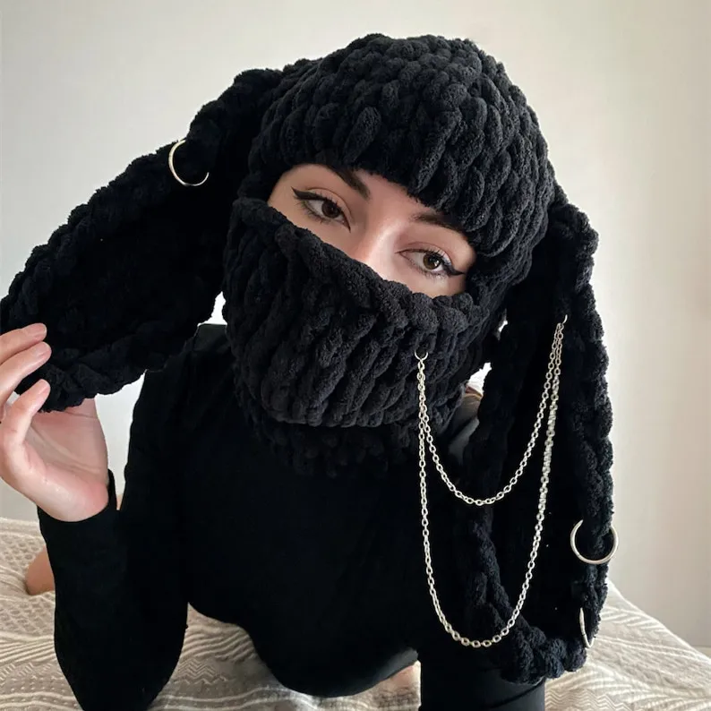 Rabbit Ears Demon Horn Crochet Balaclava - Unique Ski Mask