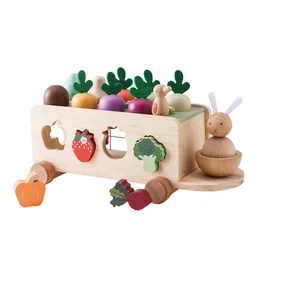 Hot New Children's Educational Smart Car Toy Interesting Wooden Pull Line Farm-Inspired Radish Insect for Baby's Shape Matching