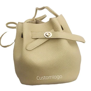 OEM Custom logo Fashion Shoulder Bucket Bags PU Leather Lychee Pattern Tote Shoulder Bags for Women