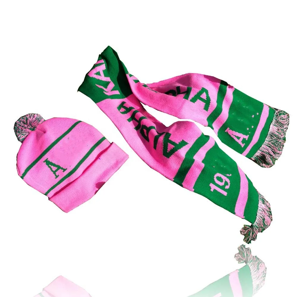 customized logo sport football scarf Pink Green 1908 Soror knitting wool Scarves Hat Set