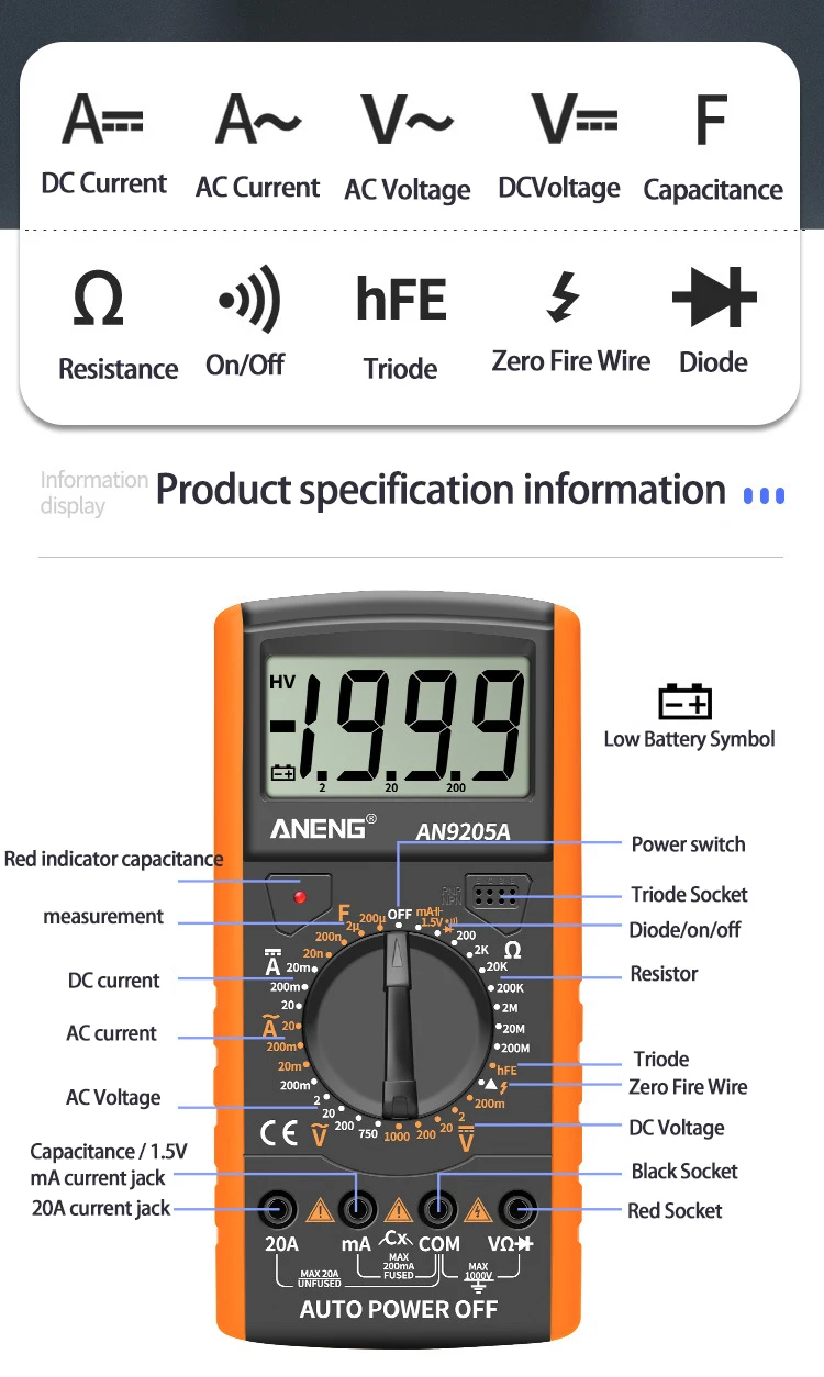 Best High Quality Digital Diode Triode Buzzer AC DC Test Meter Multimeter