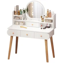 Nordic Simple Light Bedroom Furniture Dressing Table Set Girl Makeup Table with LED Mirror Cabinet Dresser