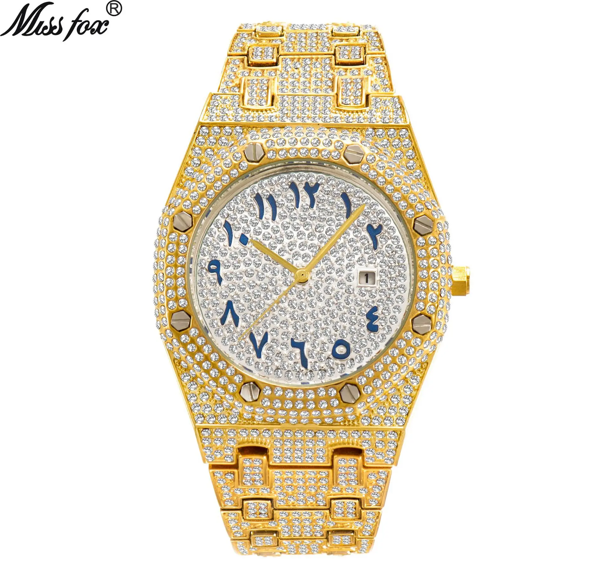MISSFOX Gold Wristwatches - Luxury Iced Out Watches for Men
