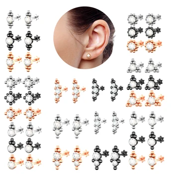 8pcs/set Sexy Girls Stainless Steel Body Combined Funds Flower Zircon Lip Ring Ear Tragus Bar Cartilage Earring Stud Labret