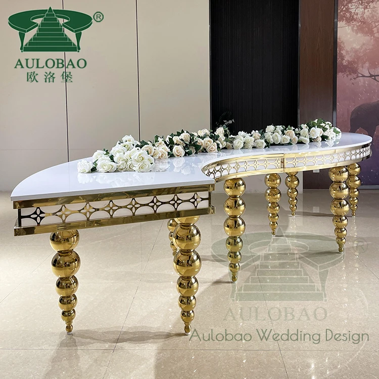 Современный простой дизайн мебели для мероприятий, обеденный стол из нержавеющей стали МДФ золотого цвета