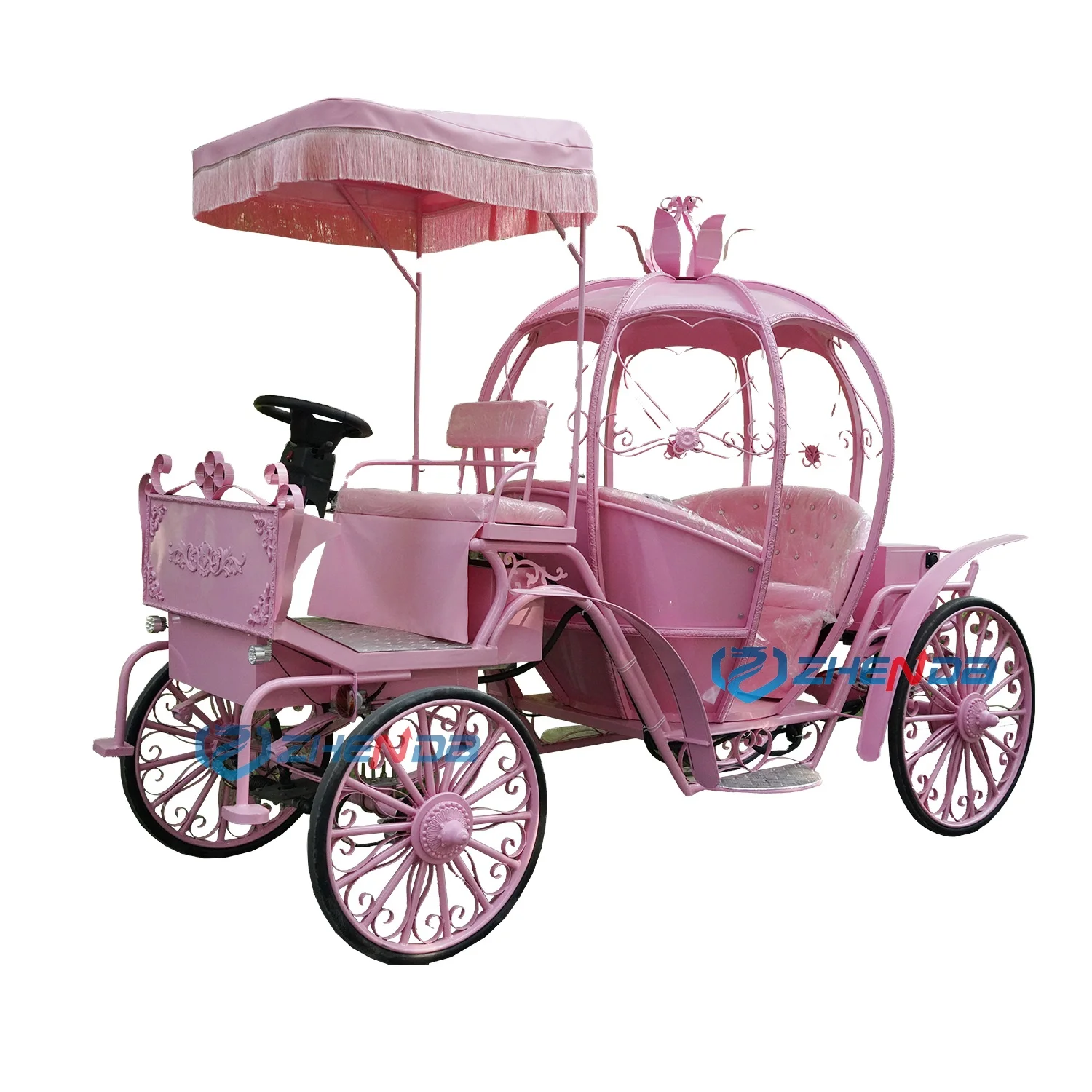 プレゼント カボチャの馬車；ピンク　ＬＥＤランプ ピンクプリンセスかぼちゃ馬車 - 電動・馬引き観光カート販売
