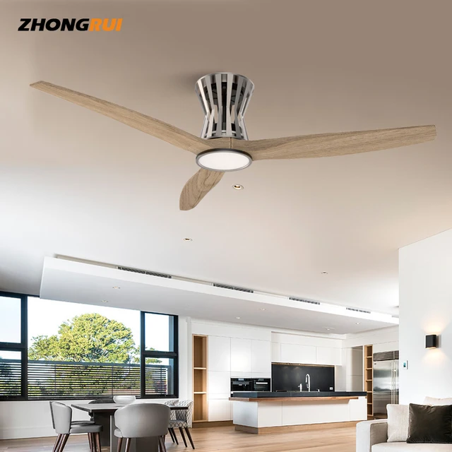 Silent Ceiling Fan 52'' inch 3 pcs solid wood Blades   DC Motor Ceiling Fans Light With Remote Control