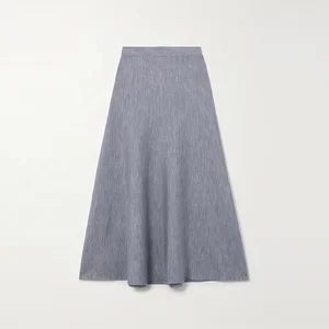 Clothing Manufacturer Custom Spring Autumn Gray High Waisted Stretch Elegant Casual Women Wool Cashmere Midi Skirt